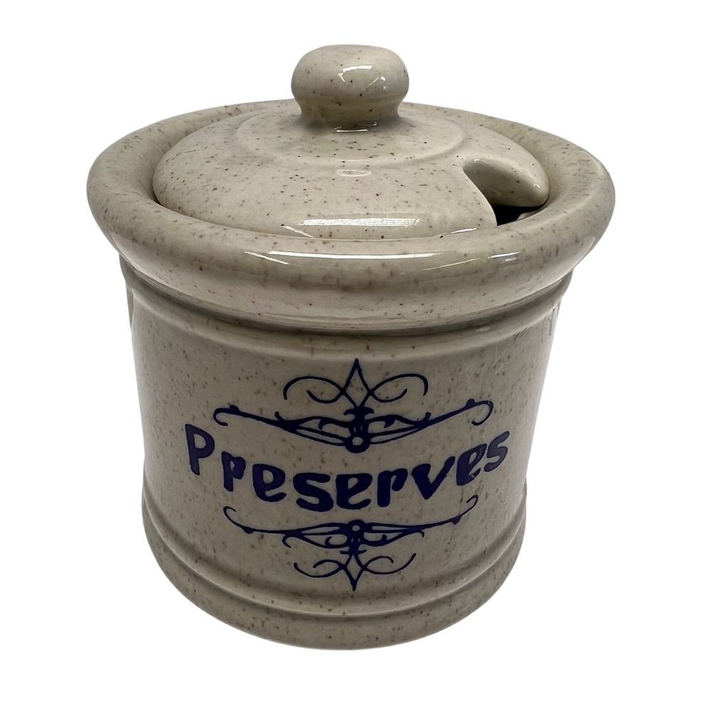 McCoy Pottery Preserves‎ Jar And Lid USA Vintage Speckled Beige Gray Farmhouse